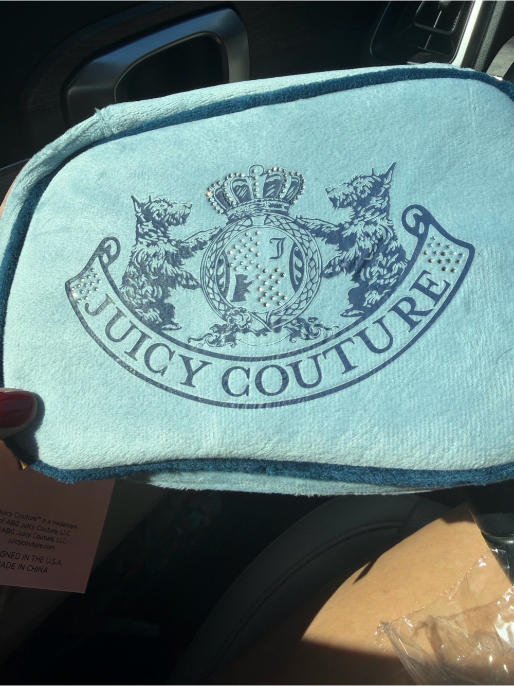 Juicy Couture Light Teal Blue Logo jewlery bag with rhinestones